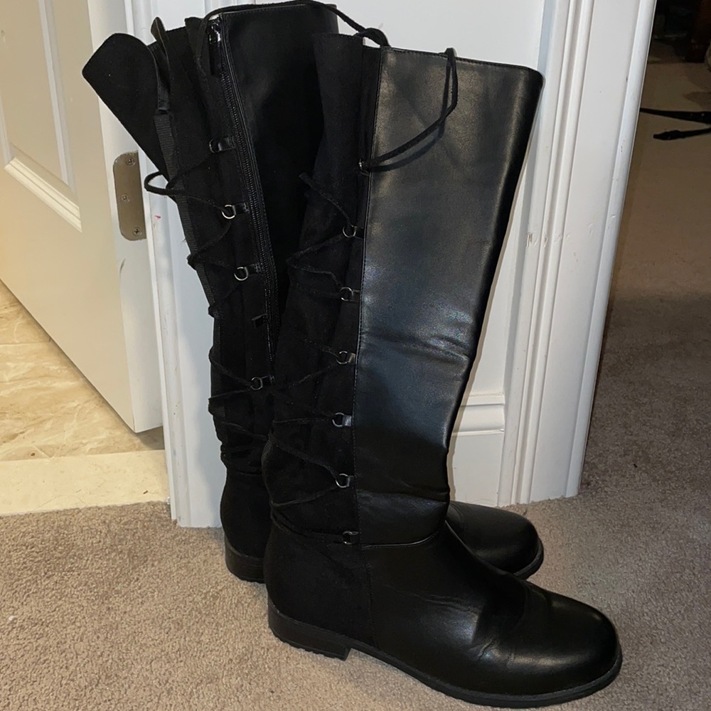 Faux leather knee high boots. WIDE WIDTH!!